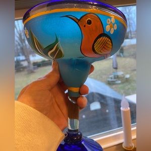 Margarita Hand Blown  glass hand painted bird Made In Mexico